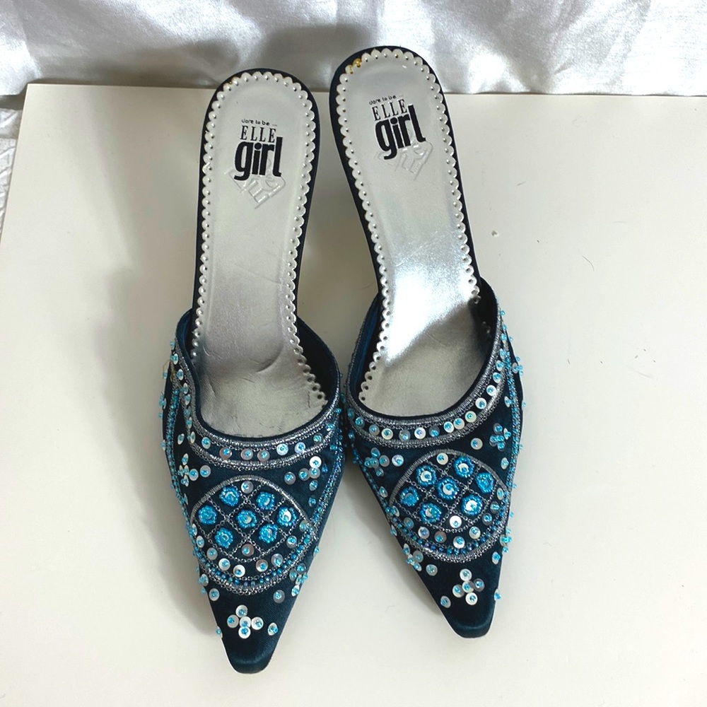 Elle Girl classic pump / Kitten Heel Mule pumps size 9 embellished/ jeweled